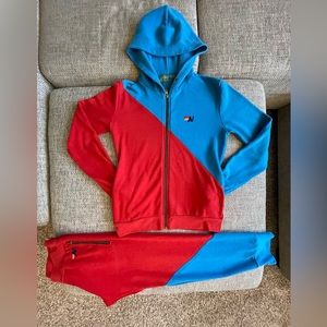 Aviator Nation 🌈 Red & Blue Full Zip Hoodie & Matching Sweats Size Small